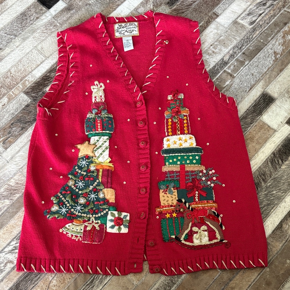 Holiday Red Sweater Vest with Gift Design - Picture 5 of 5